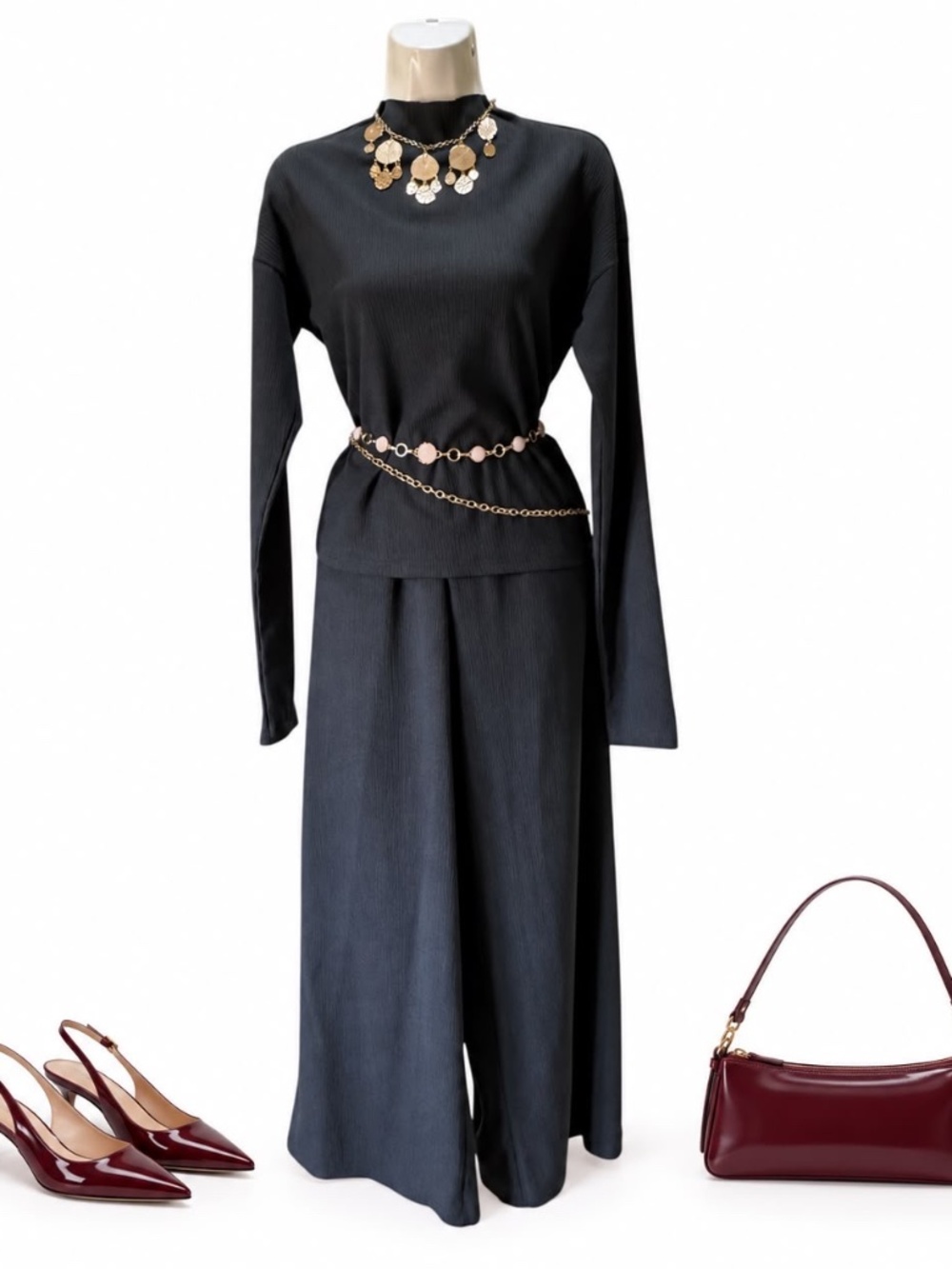 La Miel Black Mock Neck Wide Leg Two Piece Set NWT Size S